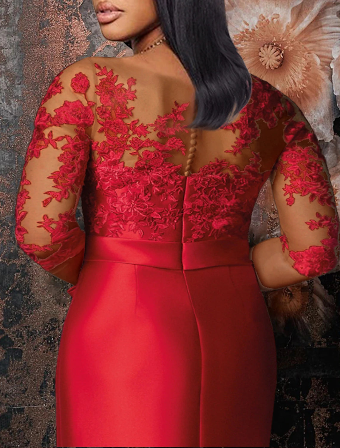 Wholesale Mermaid / Trumpet Plus Size Curve Formal Dresses Elegant Dress Formal Wedding Guest Floor Length Half Sleeve Jewel Neck Satin with Appliques Strappy